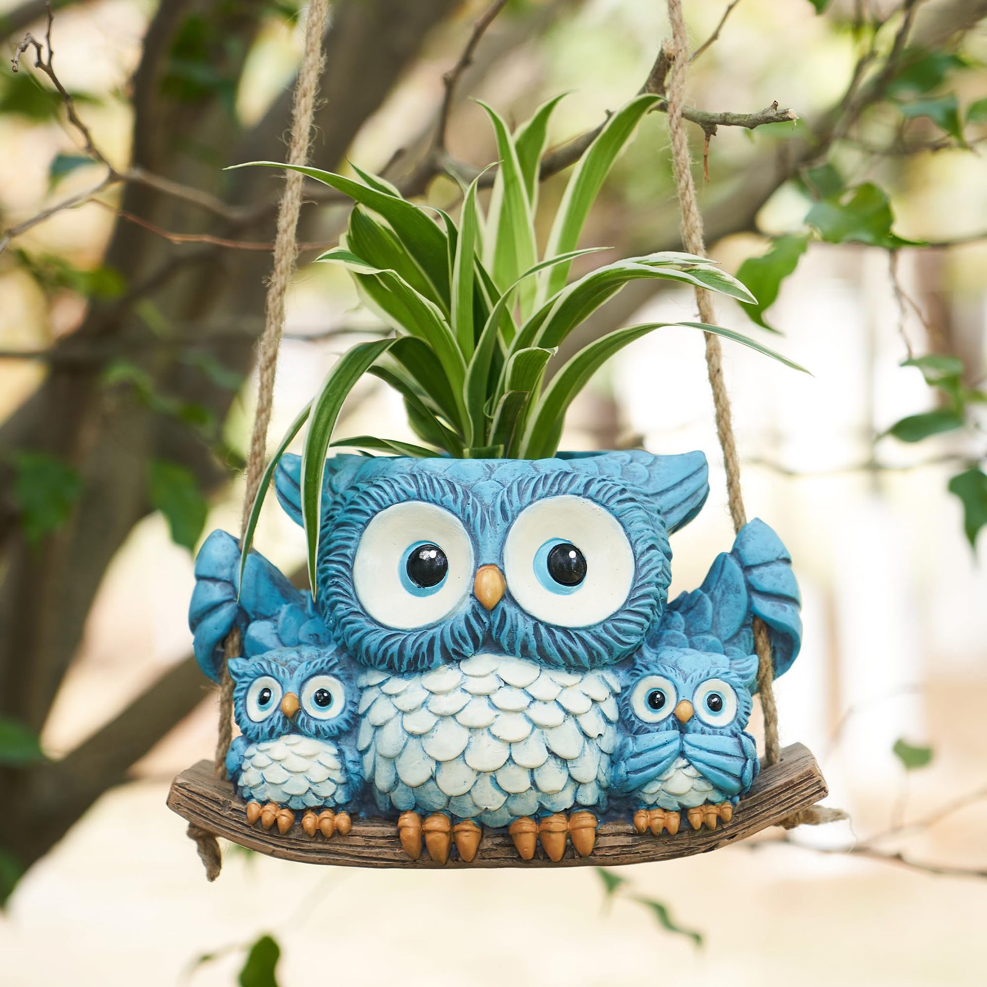 Hanging Planter Basket - Cute Owl Statue Flower Pot Resin