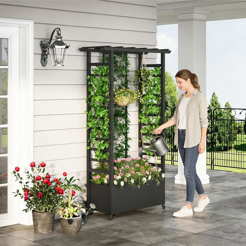 Elevated Garden Bed with Trell - đánh giá và giá Hanging Planter Basket